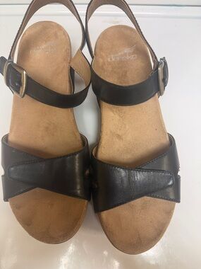 Dansko Black Leather Cross-Strap Slingback Sandals